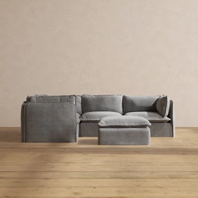 Modular Washable 4-Seater Corner Sectional   Ottoman in Ash | Memorix  Seat | Contour Pillow