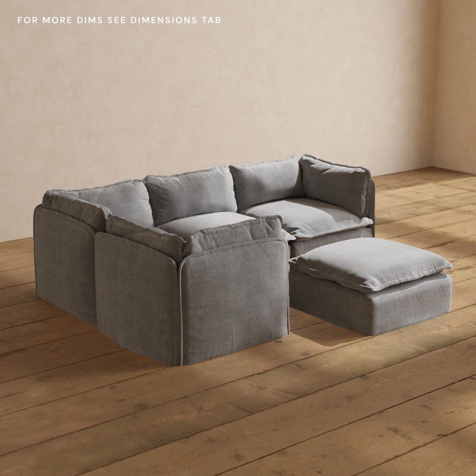 Modular Washable 4-Seater Corner Sectional   Ottoman in Ash | Memorix  Seat | Contour Pillow