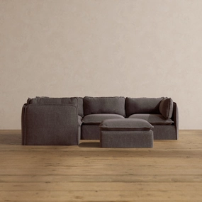 Modular Washable 4-Seater Corner Sectional   Ottoman in Caviar | Memorix  Seat | Contour Pillow