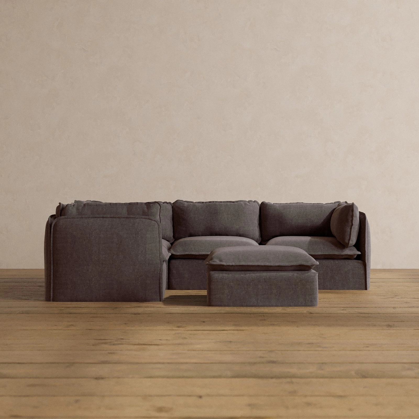 Modular Washable 4-Seater Corner Sectional   Ottoman in Caviar | Memorix  Seat | Contour Pillow