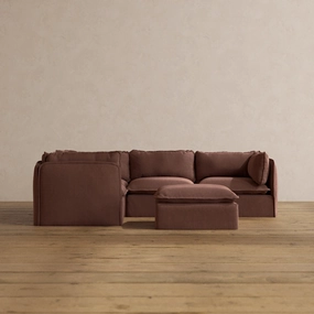Modular Washable 4-Seater Corner Sectional   Ottoman in Chestnut | Deluxe  Seat | Cloud Pillow