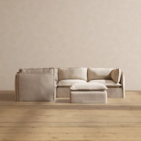 Modular Washable 4-Seater Corner Sectional   Ottoman in Oat | Memorix  Seat | Contour Pillow