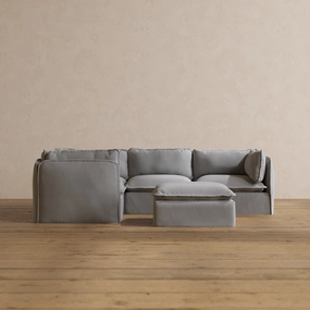 Modular Washable 4-Seater Corner Sectional   Ottoman in Pumice | Deluxe  Seat | Cloud Pillow