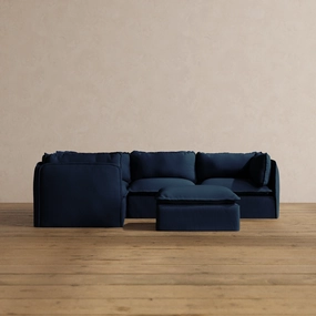 Modular Washable 4-Seater Corner Sectional   Ottoman in Sumi | Deluxe  Seat | Cloud Pillow