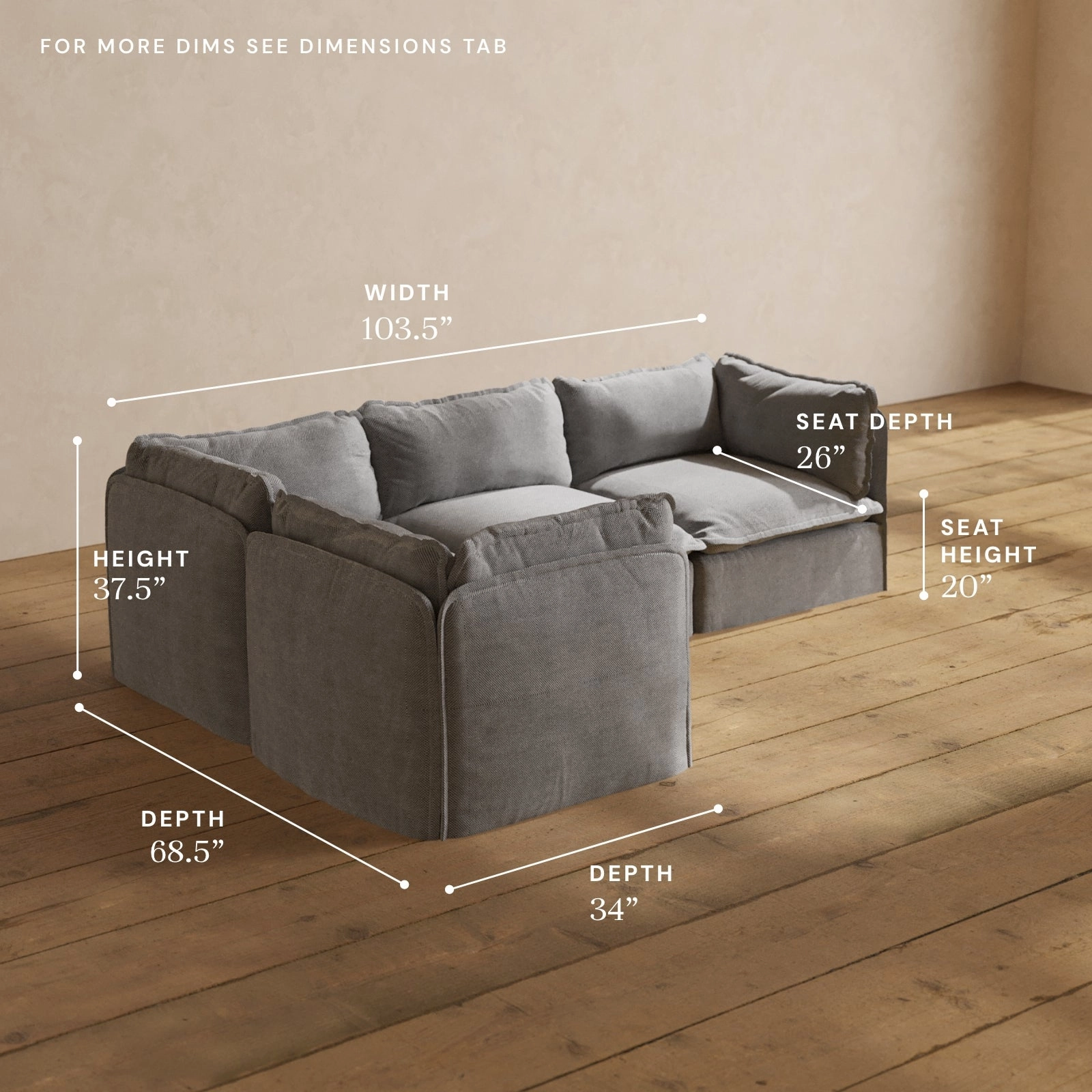 Modular Washable 4-Seater Corner Sectional in Ash | Memorix  Seat | Contour Pillow
