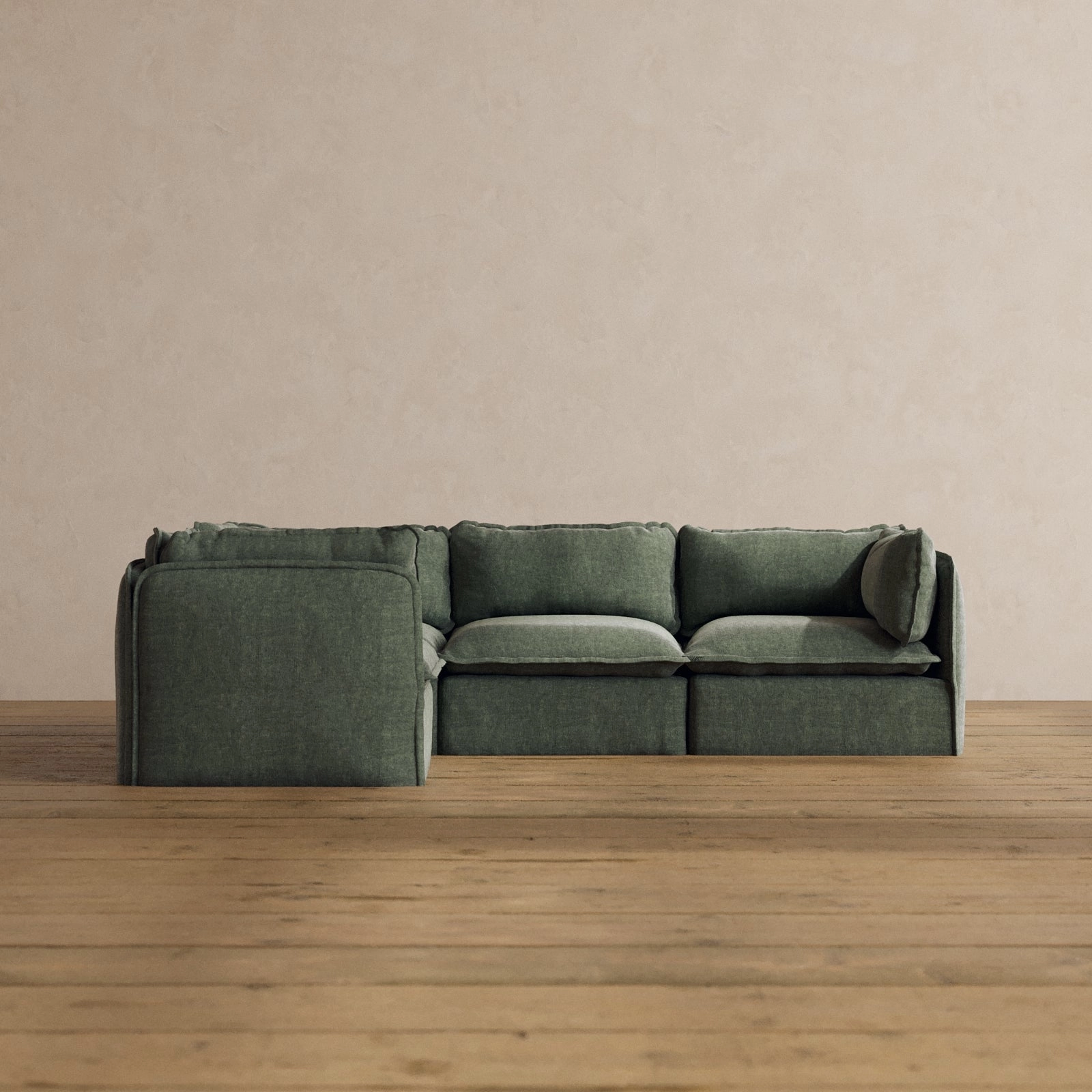 Modular Washable 4-Seater Corner Sectional in Willow | Deluxe  Seat | Cloud Pillow