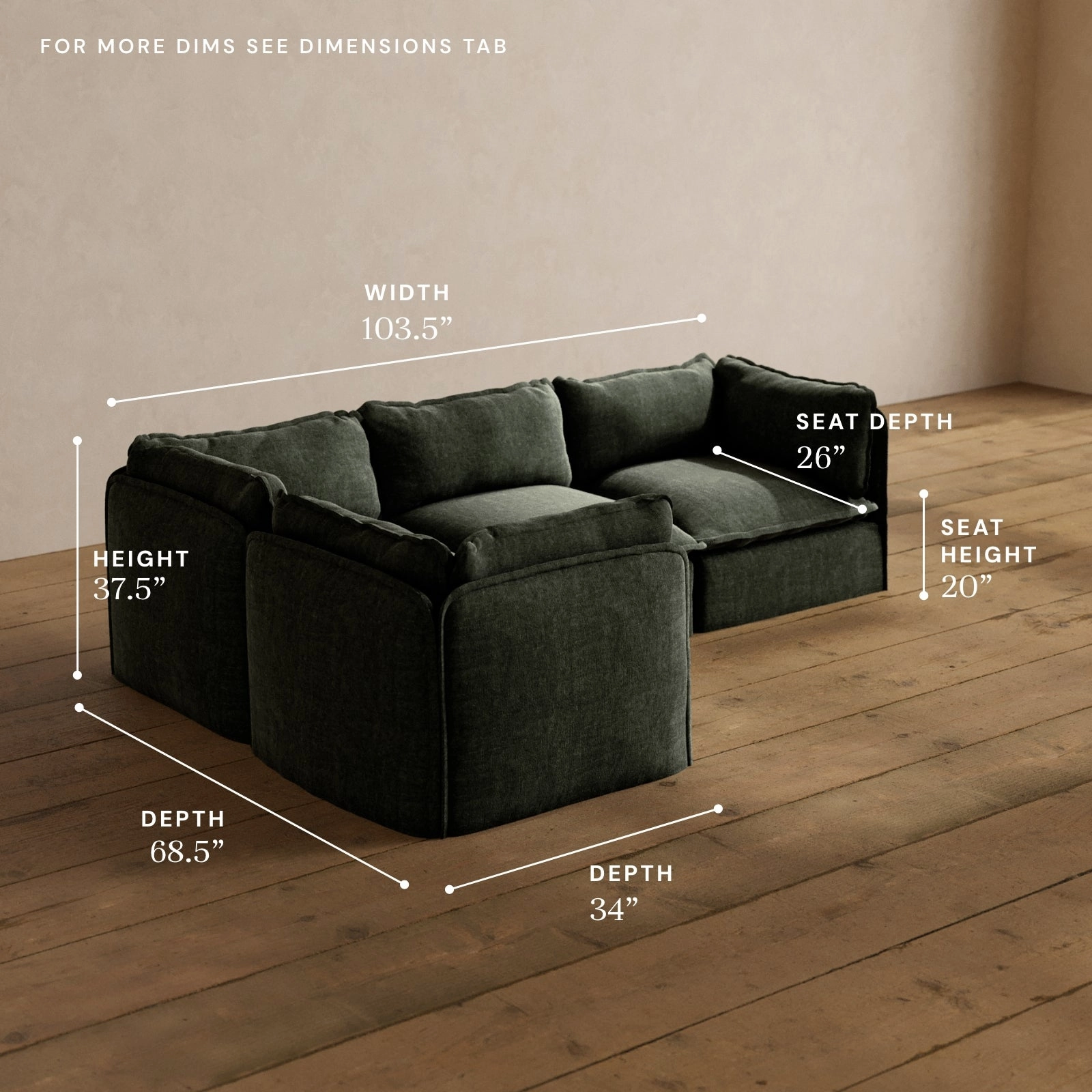 Modular Washable 4-Seater Corner Sectional in Willow | Deluxe  Seat | Cloud Pillow