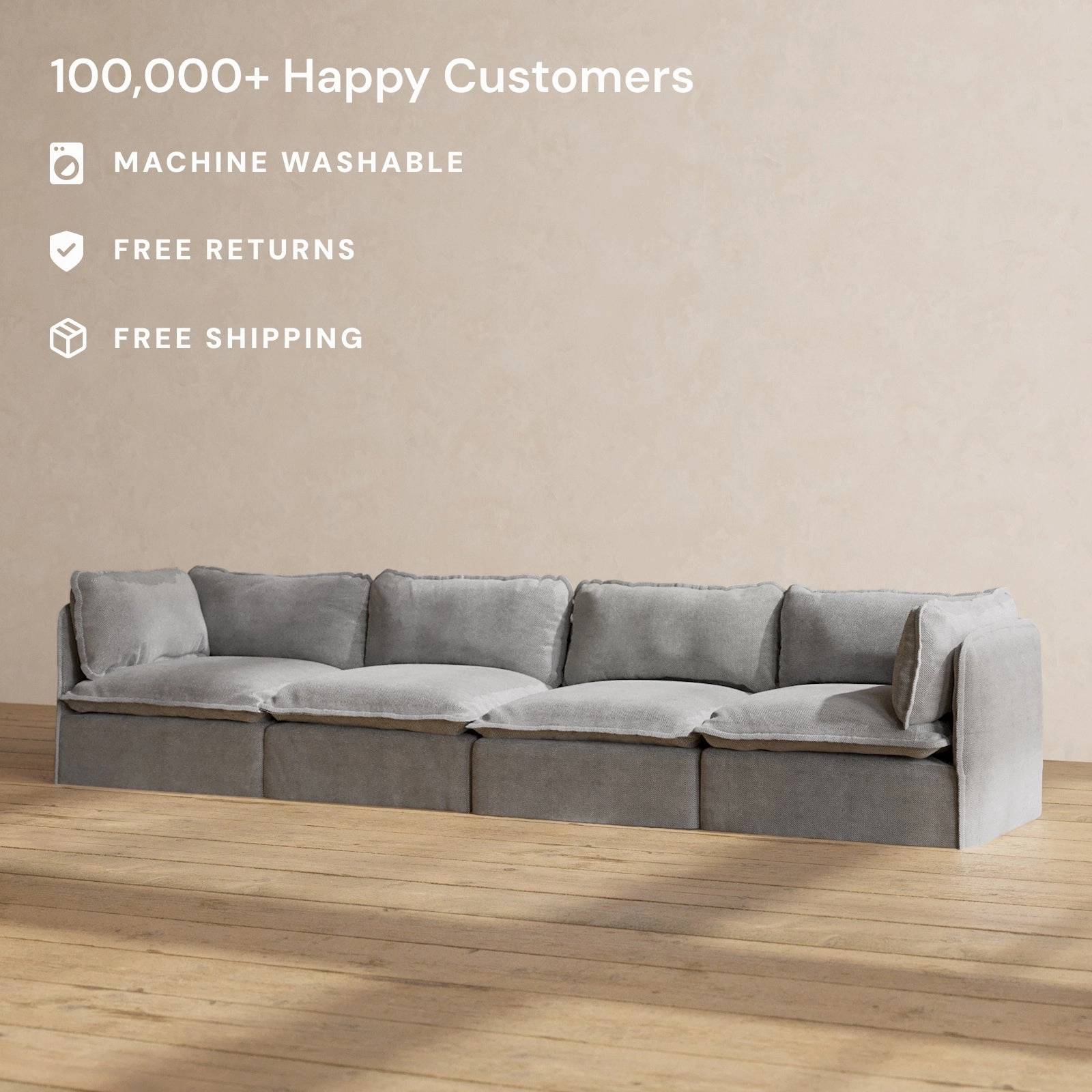 Modular Washable 4-Seater in Ash | Deluxe  Seat | Cloud Pillow