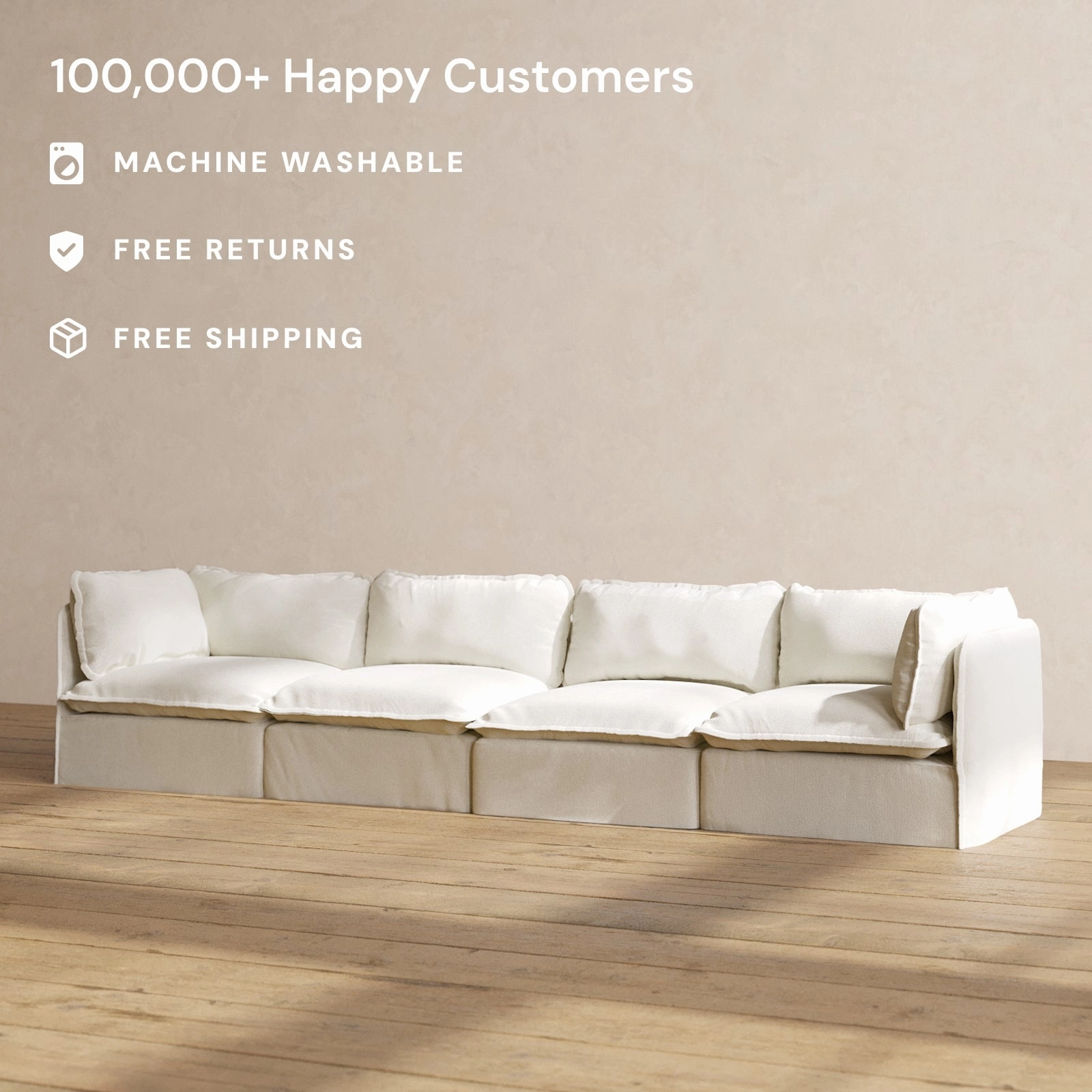Modular Washable 4-Seater in Eggshell | Deluxe  Seat | Cloud Pillow