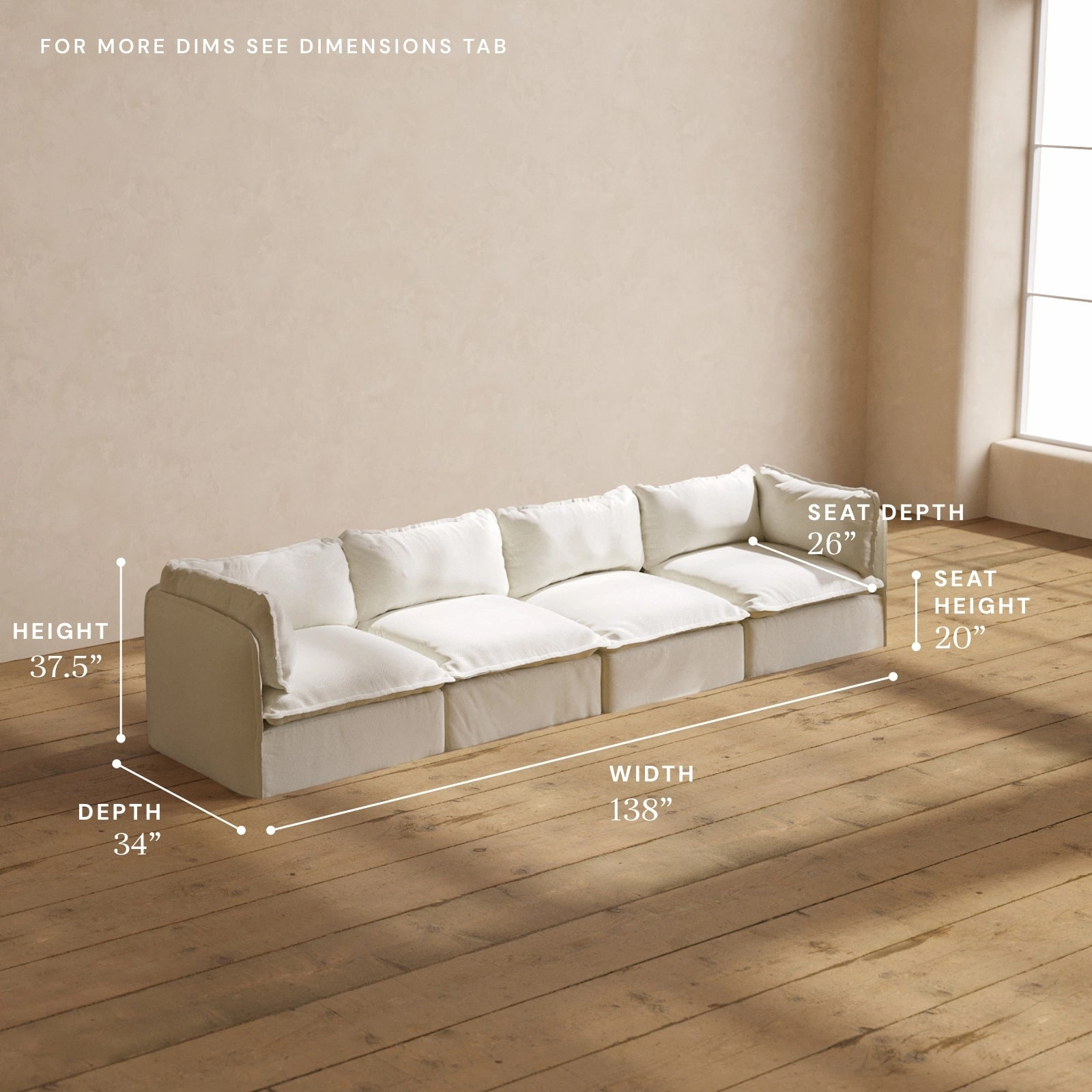 Modular Washable 4-Seater in Eggshell | Deluxe  Seat | Cloud Pillow