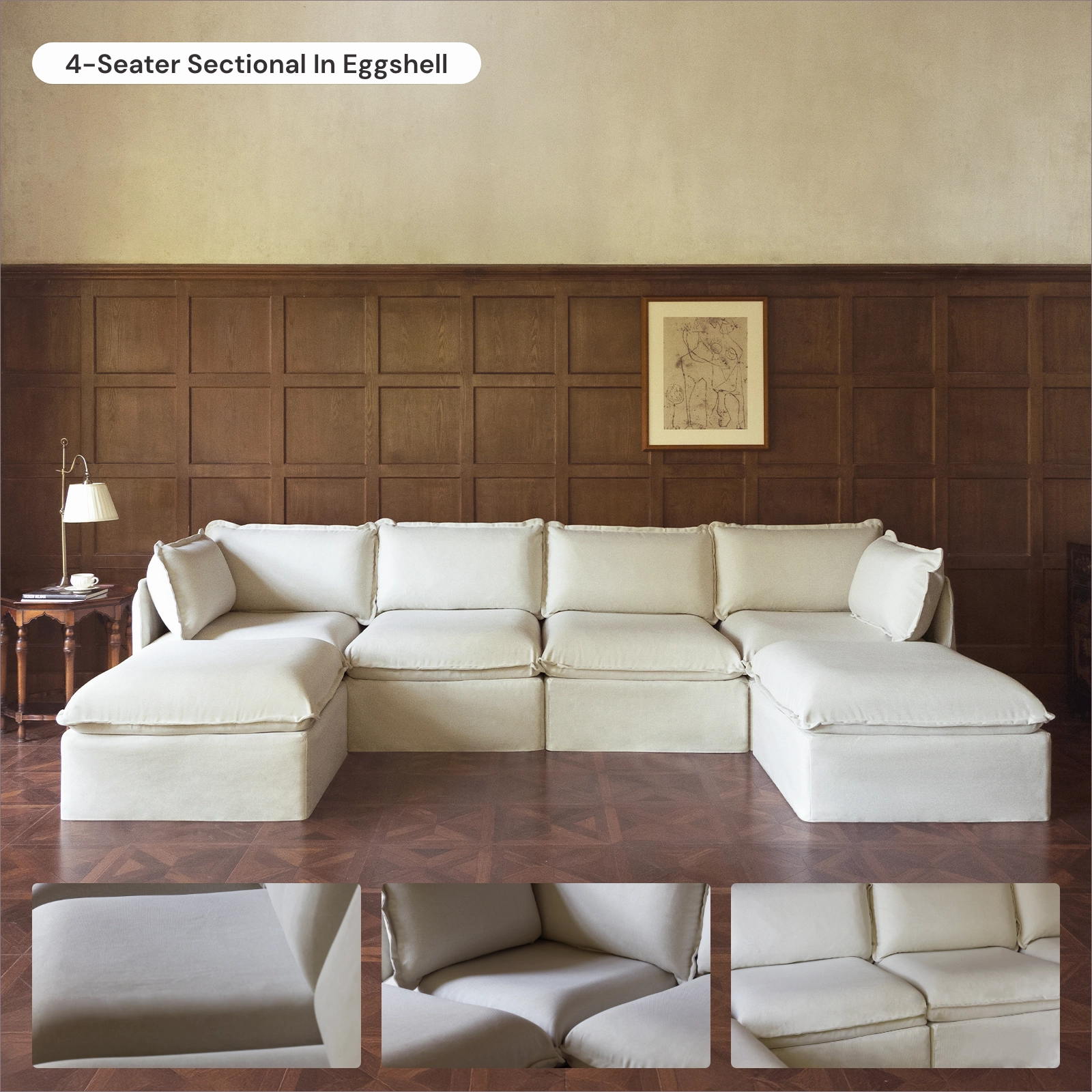 Modular Washable 4-Seater in Eggshell | Deluxe  Seat | Cloud Pillow
