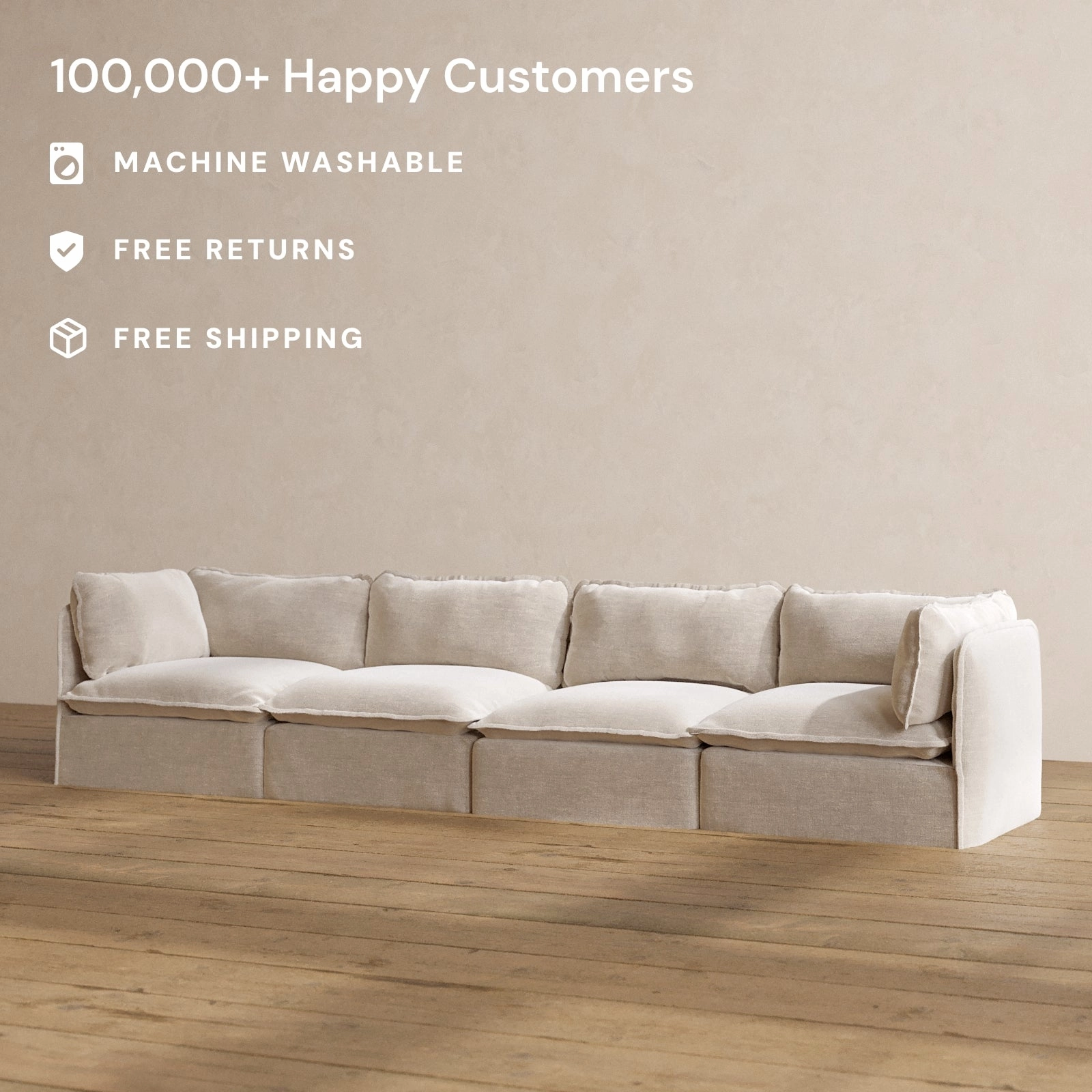 Modular Washable 4-Seater in Mist | Deluxe  Seat | Cloud Pillow