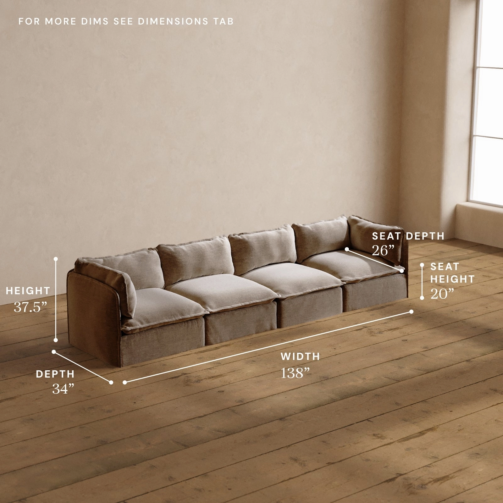 Modular Washable 4-Seater in Mist | Deluxe  Seat | Cloud Pillow