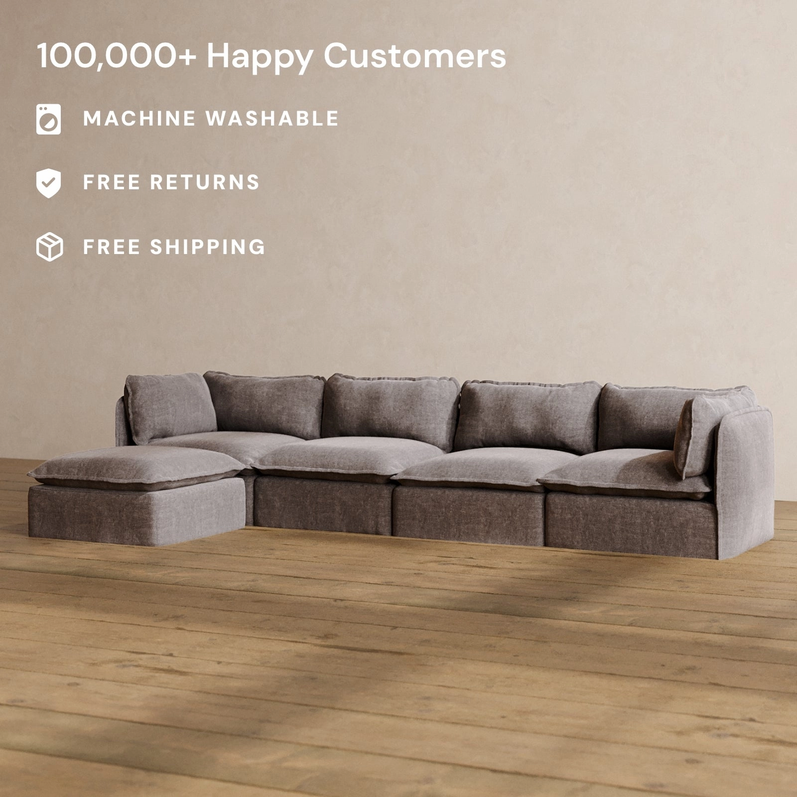 Modular Washable 4-Seater Sectional in Caviar | Memorix  Seat | Contour Pillow