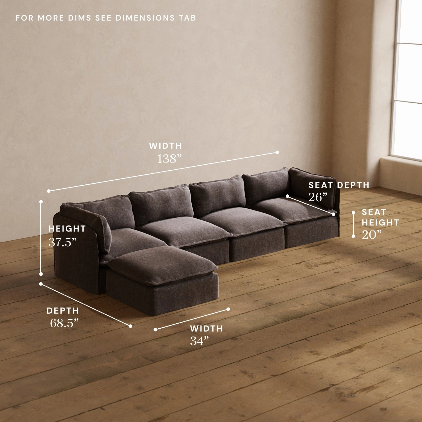 Modular Washable 4-Seater Sectional in Caviar | Memorix  Seat | Contour Pillow