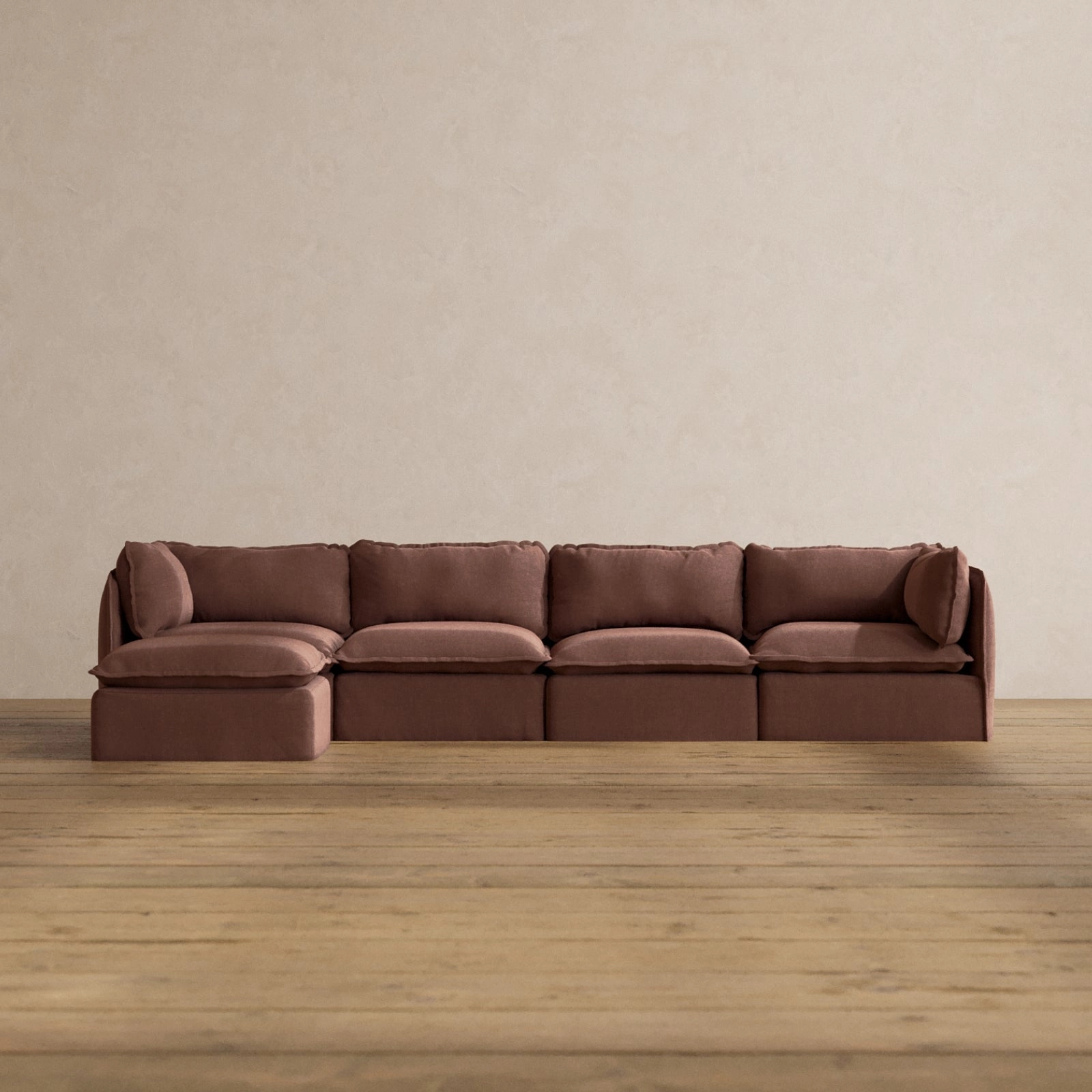 Modular Washable 4-Seater Sectional in Chestnut | Deluxe  Seat | Cloud Pillow