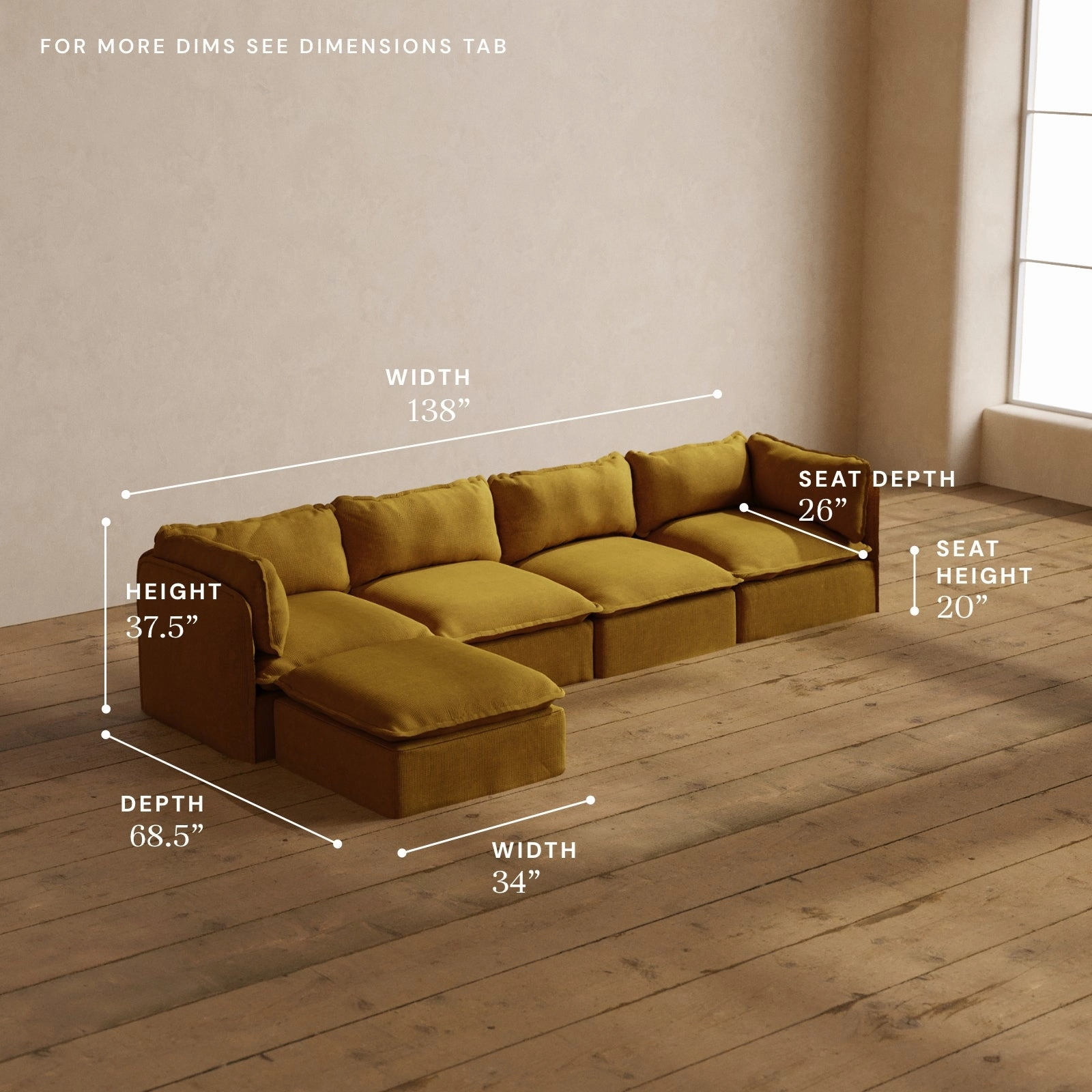 Modular Washable 4-Seater Sectional in Kiiro | Memorix  Seat | Contour Pillow