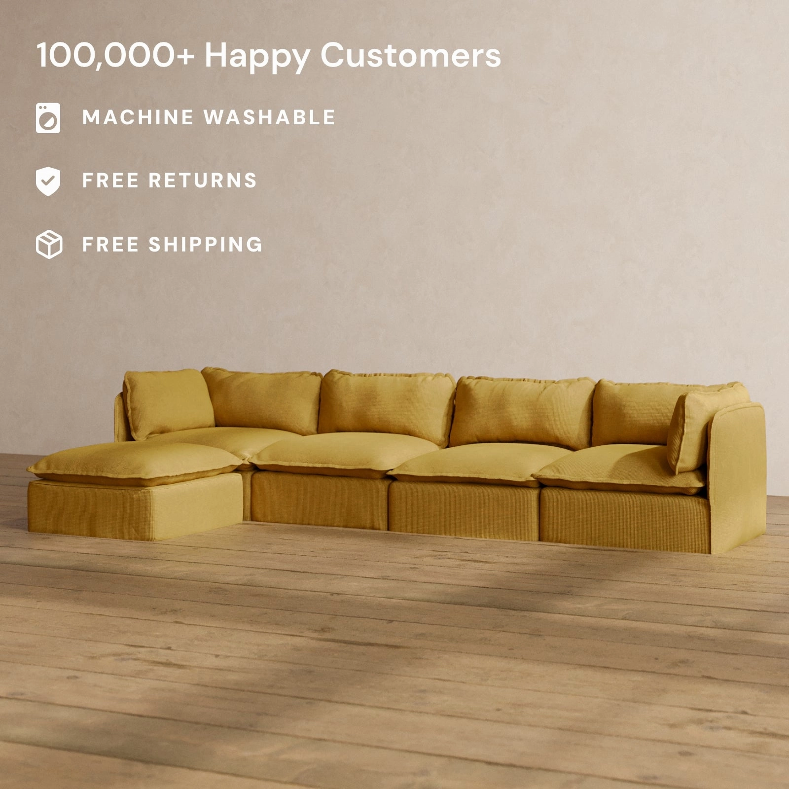 Modular Washable 4-Seater Sectional in Kiiro | Memorix  Seat | Contour Pillow
