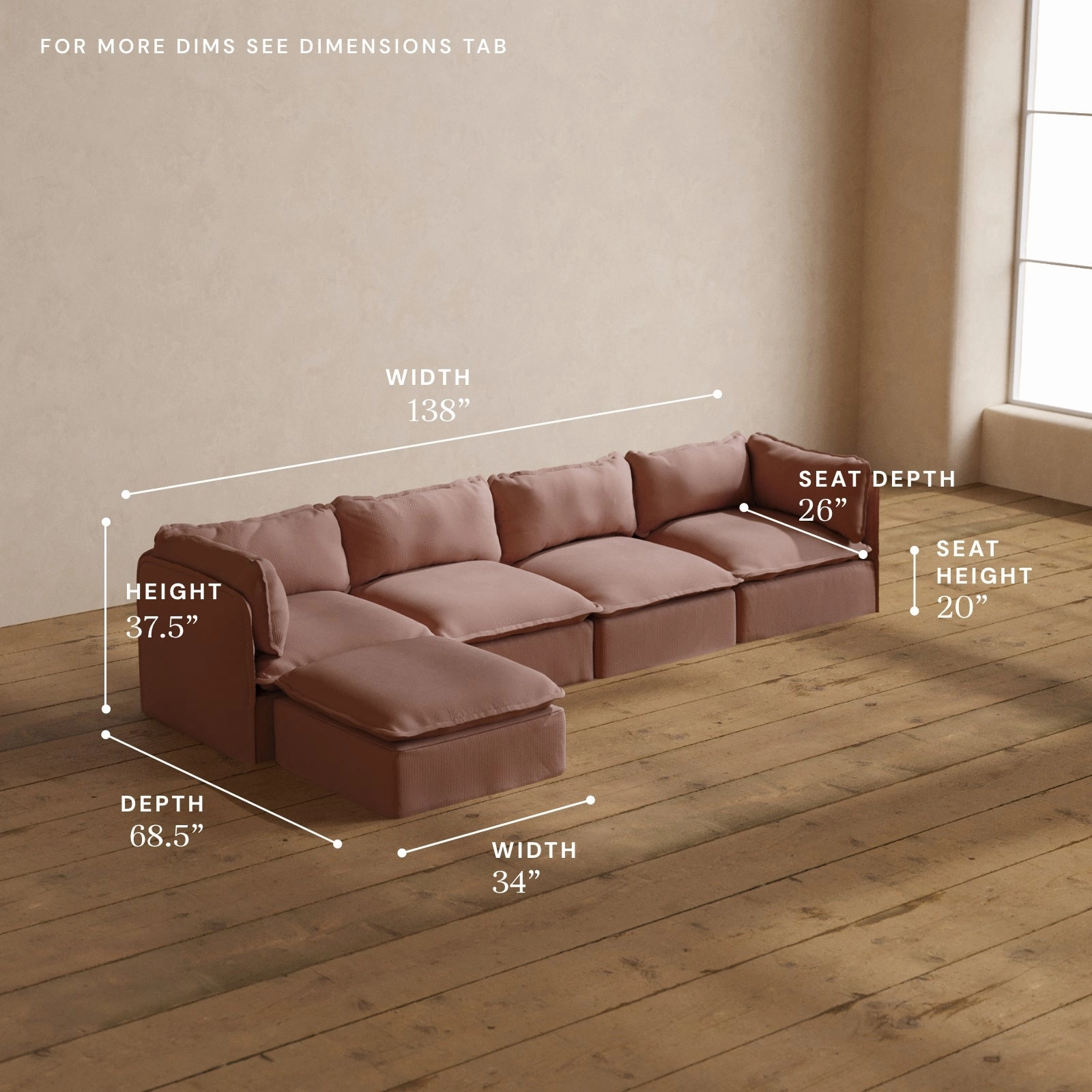 Modular Washable 4-Seater Sectional in Sakura | Memorix  Seat | Contour Pillow