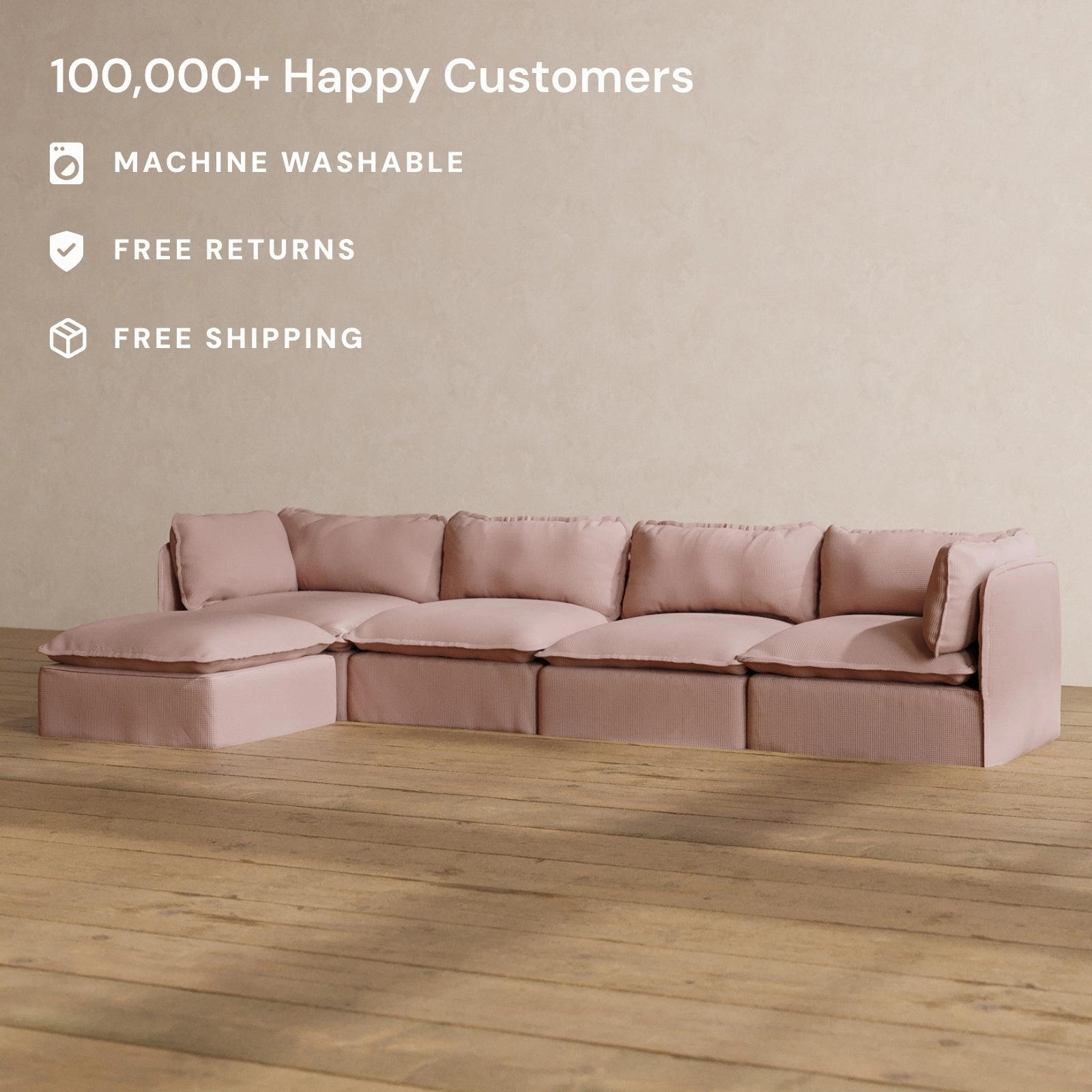 Modular Washable 4-Seater Sectional in Sakura | Memorix  Seat | Contour Pillow