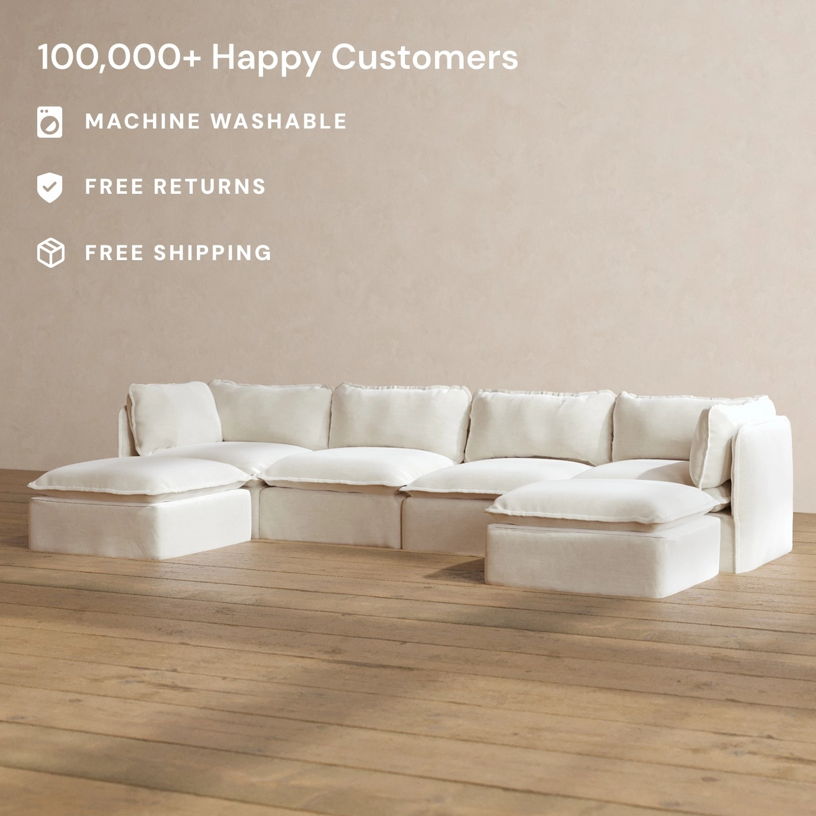 Modular Washable 4-Seater U-Sectional in Coco | Memorix  Seat | Contour Pillow