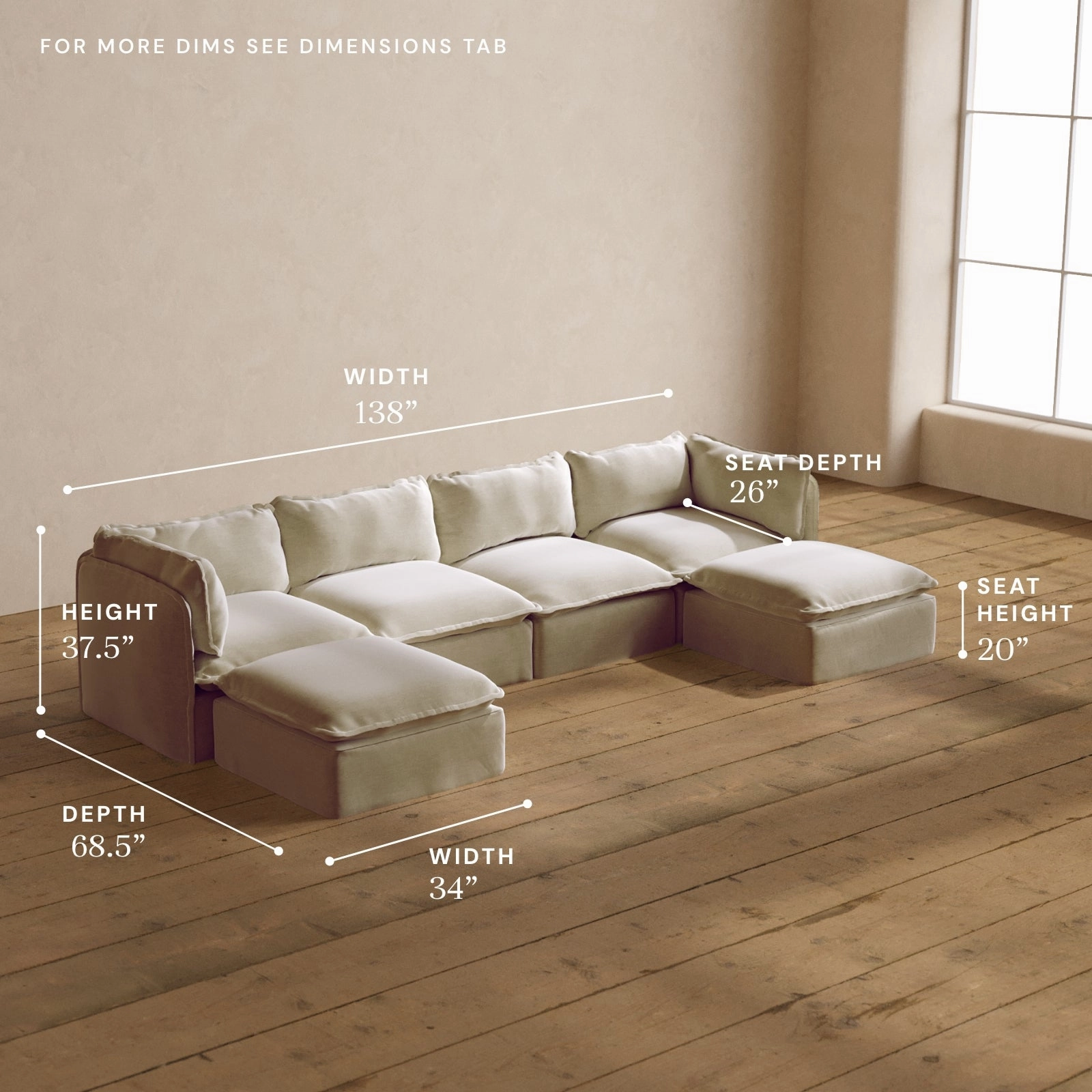 Modular Washable 4-Seater U-Sectional in Coco | Memorix  Seat | Contour Pillow