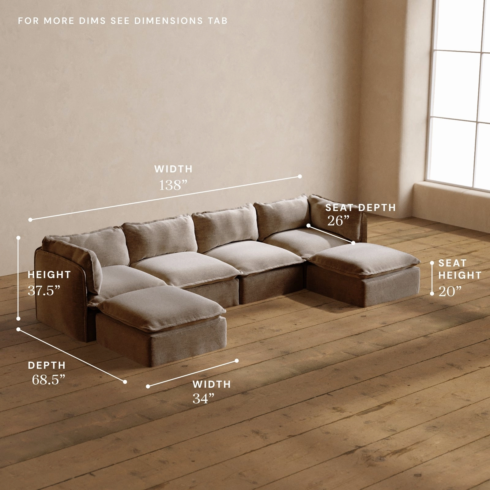 Modular Washable 4-Seater U-Sectional in Mist | Memorix  Seat | Contour Pillow