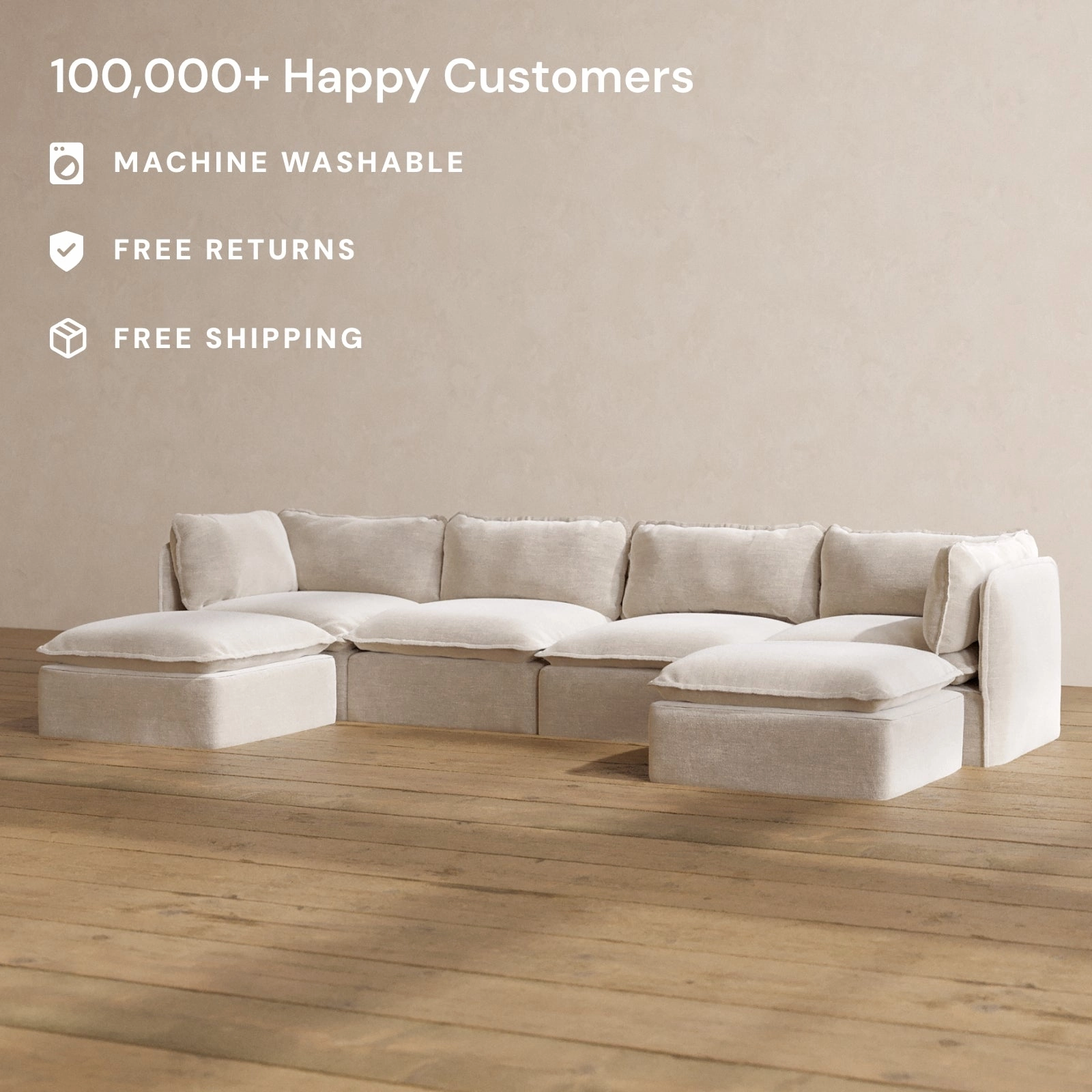 Modular Washable 4-Seater U-Sectional in Mist | Memorix  Seat | Contour Pillow