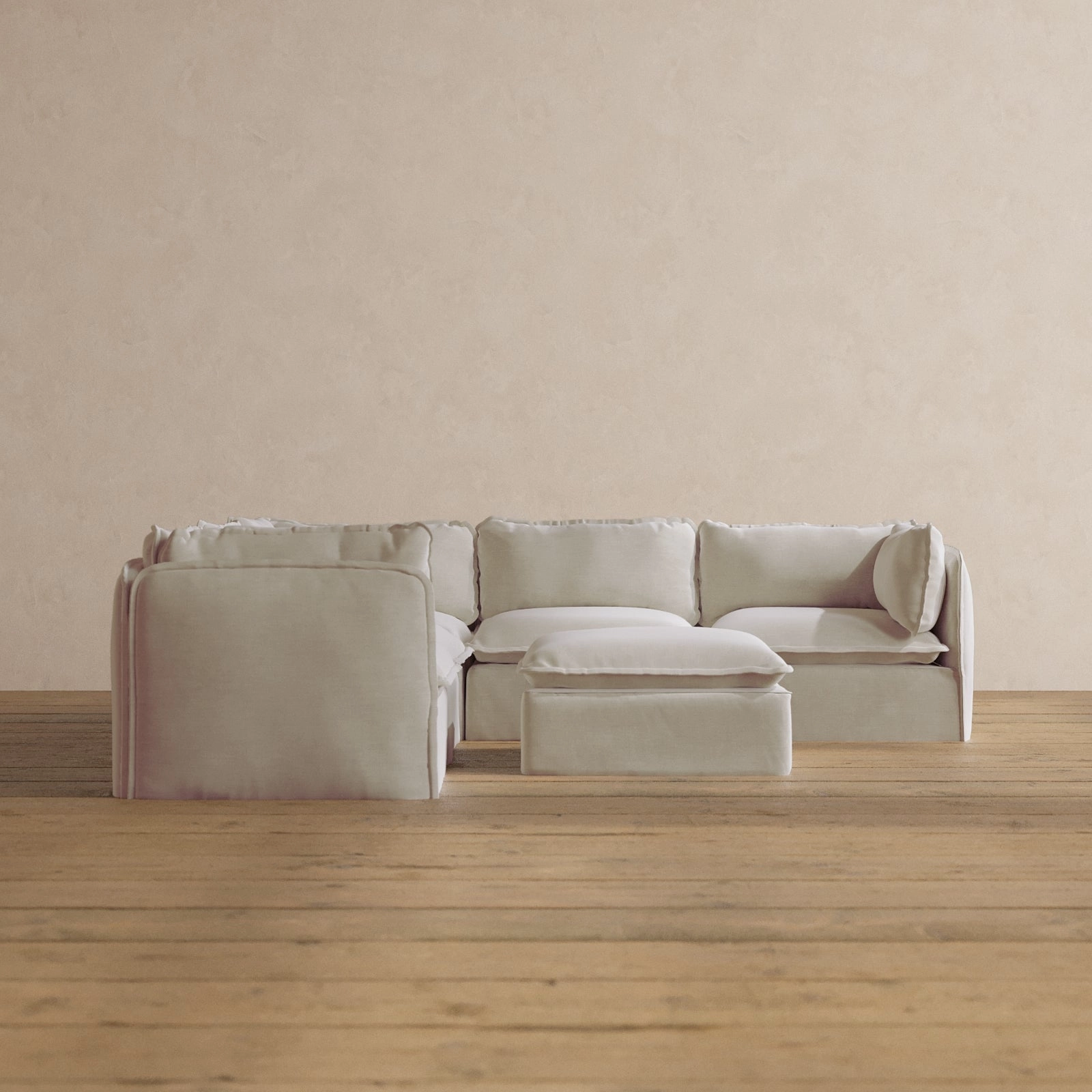 Modular Washable 5-Seater Corner Sectional   Ottoman in Coco | Deluxe  Seat | Cloud Pillow