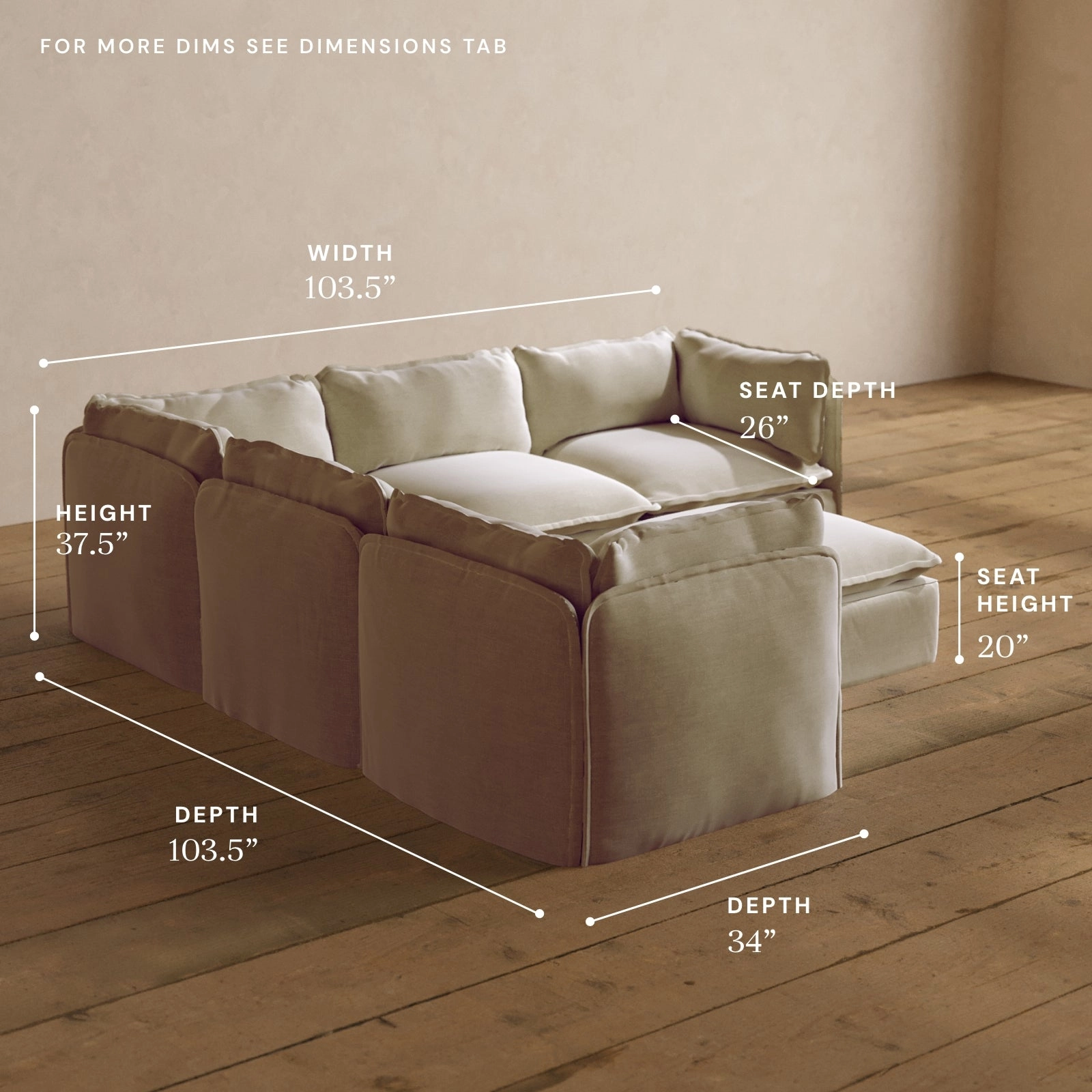 Modular Washable 5-Seater Corner Sectional   Ottoman in Coco | Deluxe  Seat | Cloud Pillow
