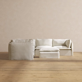 Modular Washable 5-Seater Corner Sectional   Ottoman in Eggshell | Deluxe  Seat | Cloud Pillow