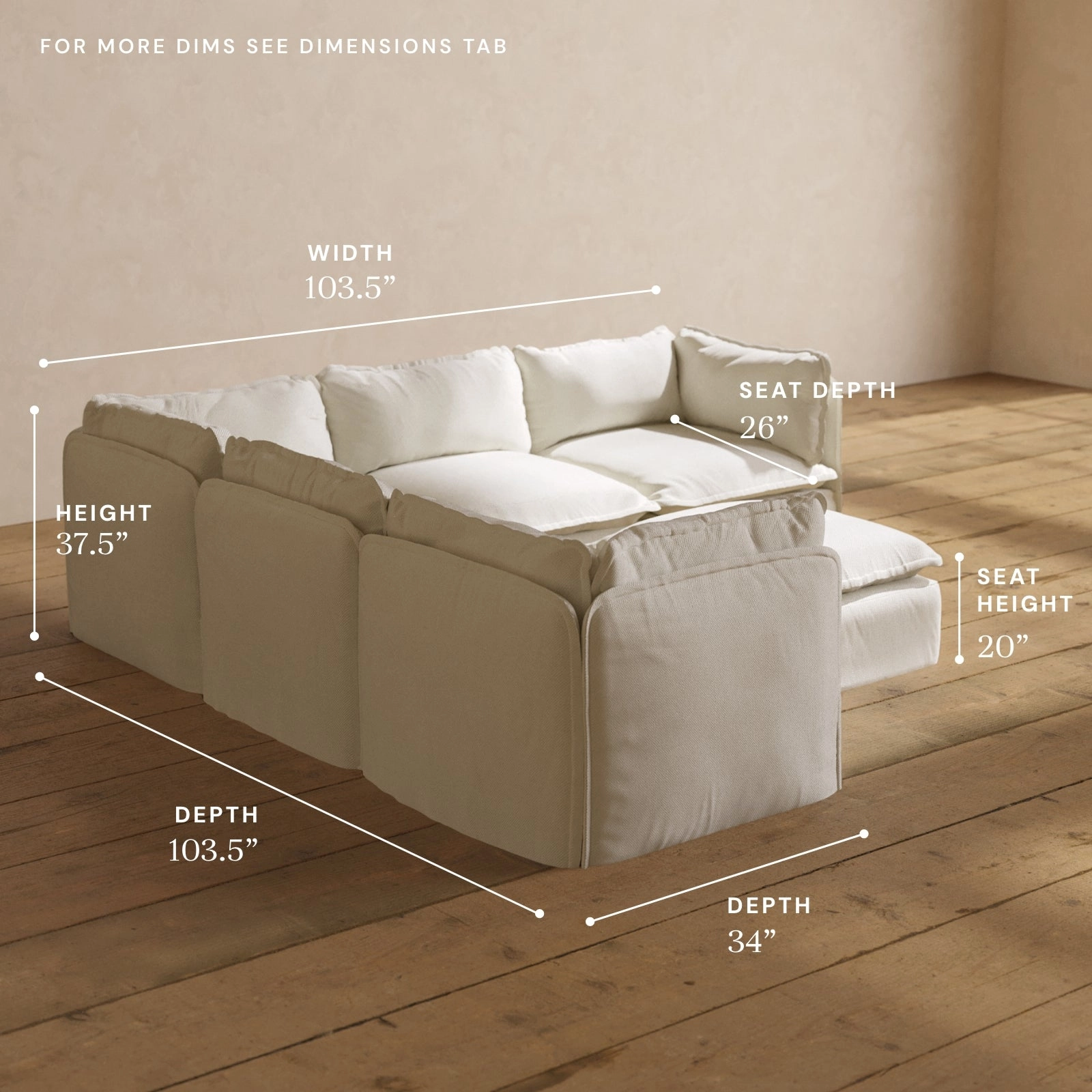 Modular Washable 5-Seater Corner Sectional   Ottoman in Eggshell | Deluxe  Seat | Cloud Pillow