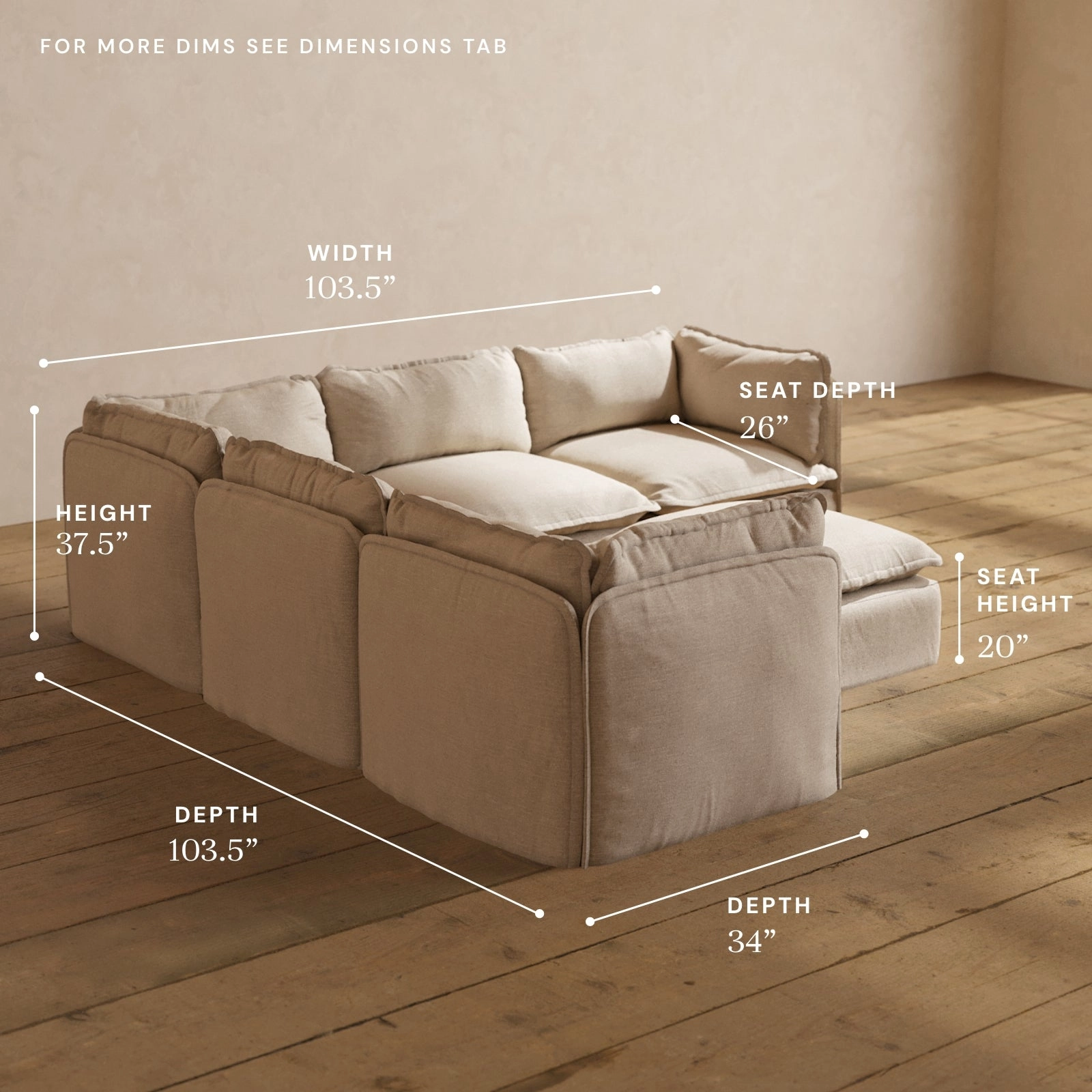 Modular Washable 5-Seater Corner Sectional   Ottoman in Oat | Memorix  Seat | Contour Pillow