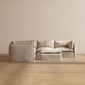 Modular Washable 5-Seater Corner Sectional   Ottoman in Oat | Memorix  Seat | Contour Pillow