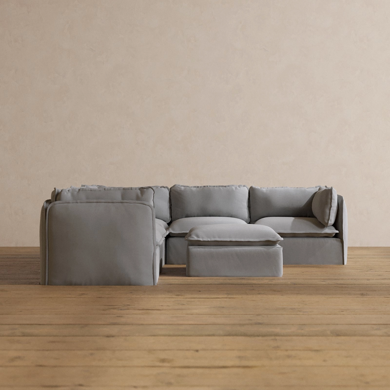 Modular Washable 5-Seater Corner Sectional   Ottoman in Pumice | Memorix  Seat | Contour Pillow