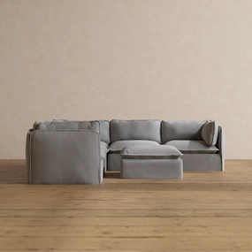 Modular Washable 5-Seater Corner Sectional   Ottoman in Pumice | Memorix  Seat | Contour Pillow