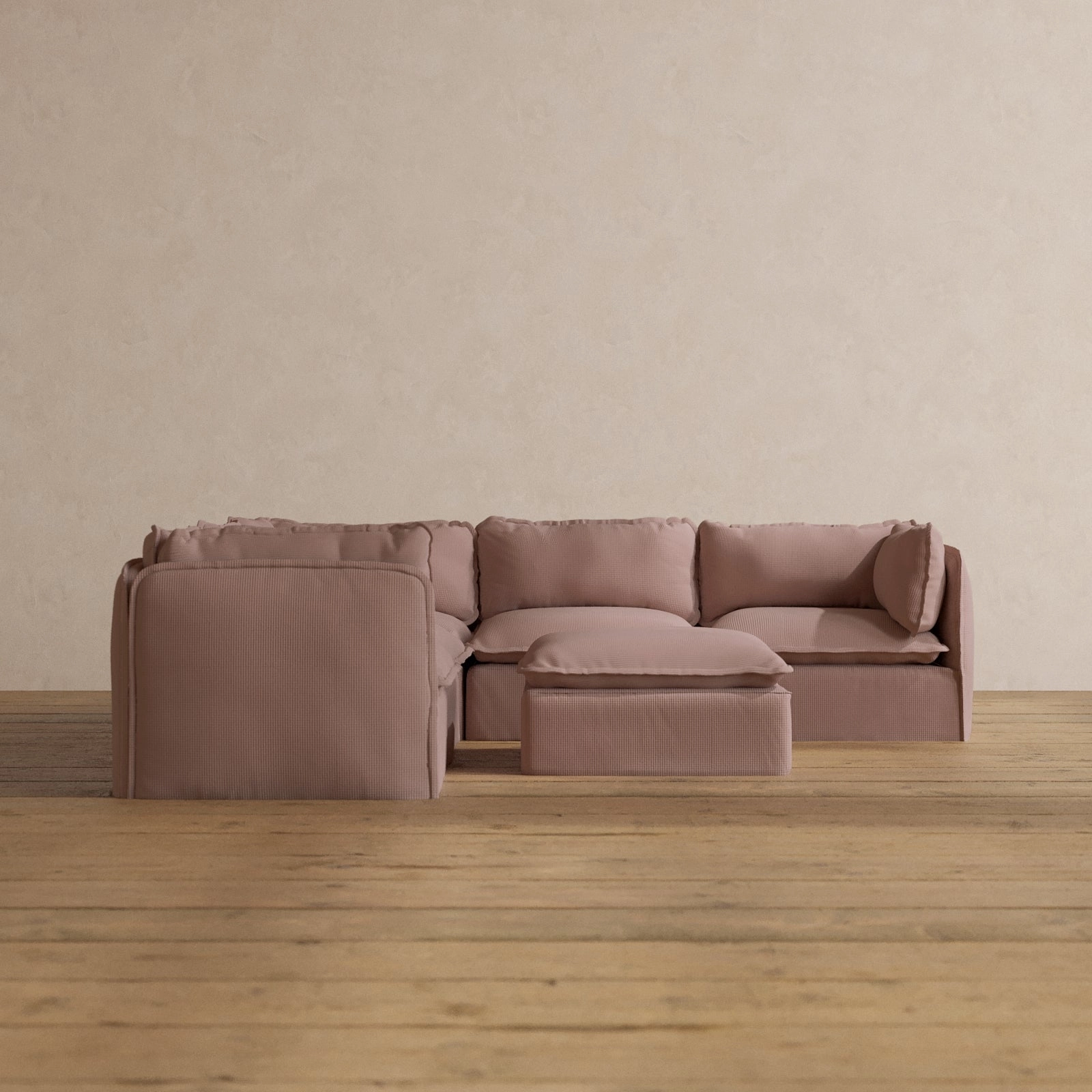 Modular Washable 5-Seater Corner Sectional   Ottoman in Sakura | Deluxe  Seat | Cloud Pillow