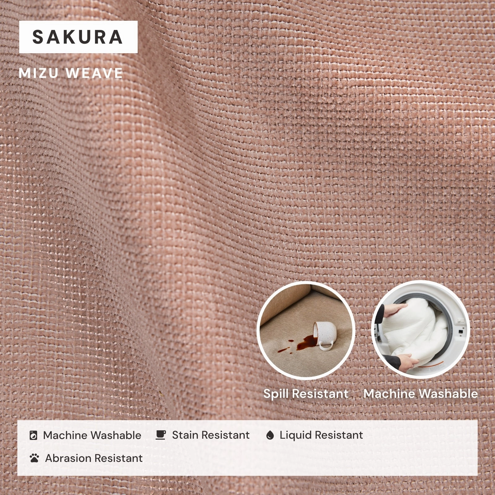 Modular Washable 5-Seater Corner Sectional   Ottoman in Sakura | Deluxe  Seat | Cloud Pillow