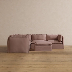 Modular Washable 5-Seater Corner Sectional   Ottoman in Sakura | Deluxe  Seat | Cloud Pillow