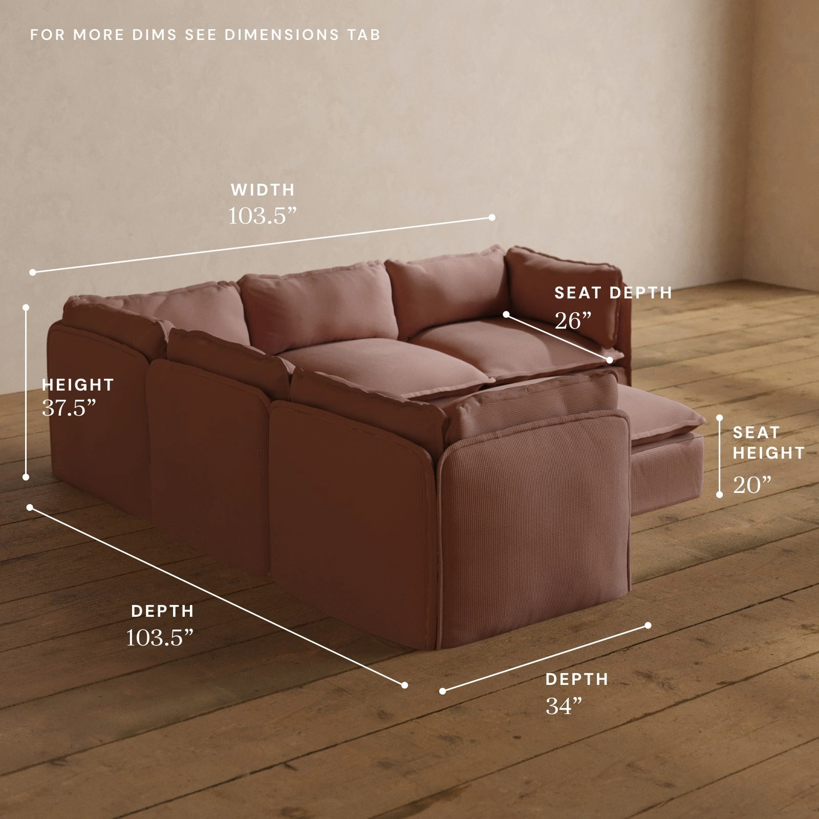 Modular Washable 5-Seater Corner Sectional   Ottoman in Sakura | Deluxe  Seat | Cloud Pillow