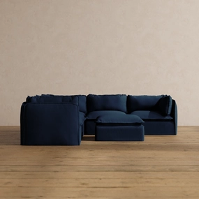 Modular Washable 5-Seater Corner Sectional   Ottoman in Sumi | Deluxe  Seat | Cloud Pillow