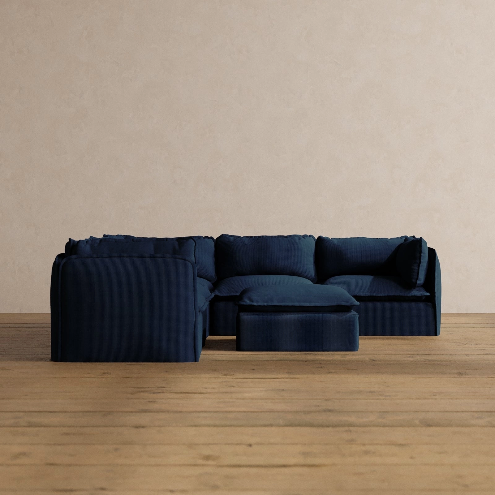 Modular Washable 5-Seater Corner Sectional   Ottoman in Sumi | Deluxe  Seat | Cloud Pillow