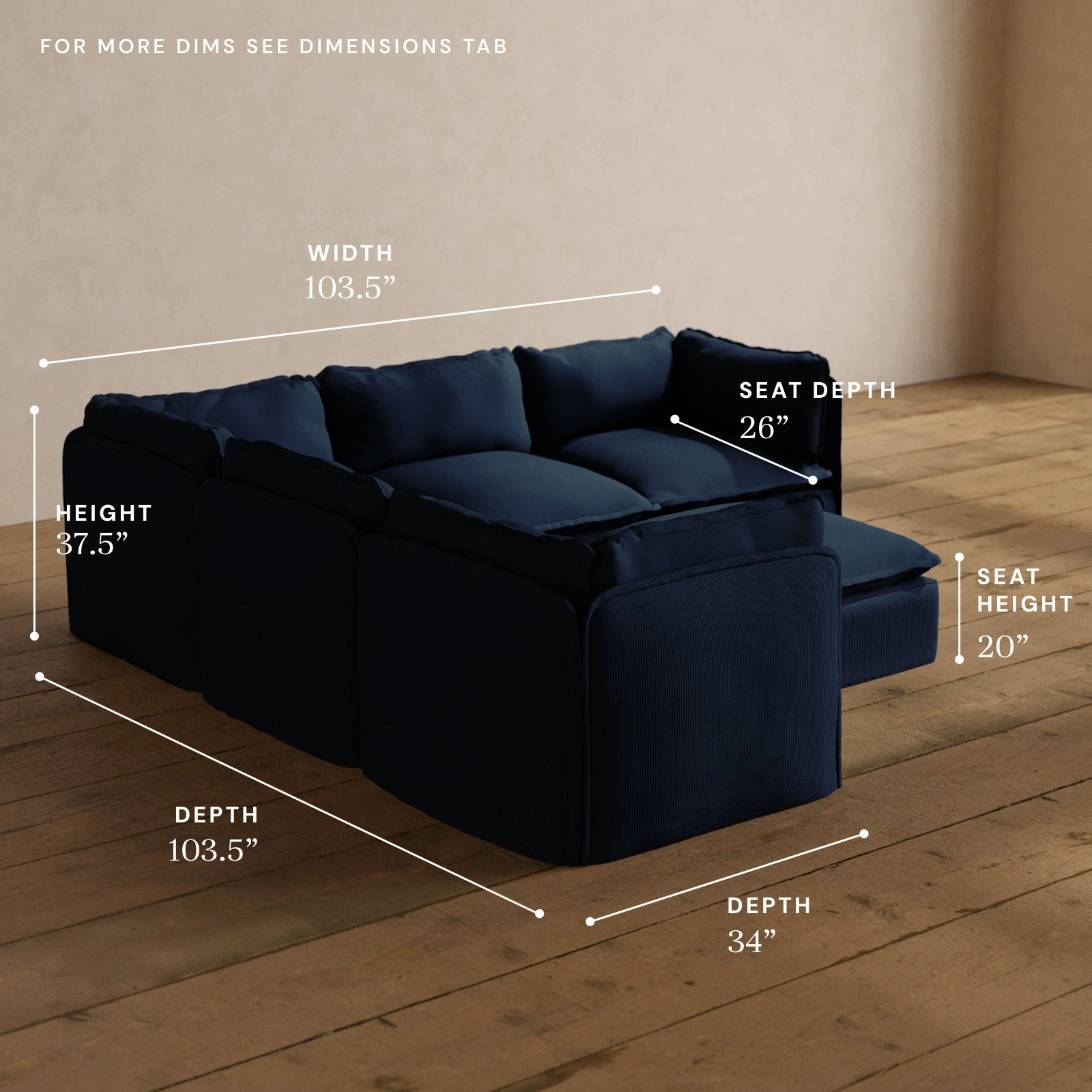 Modular Washable 5-Seater Corner Sectional   Ottoman in Sumi | Deluxe  Seat | Cloud Pillow