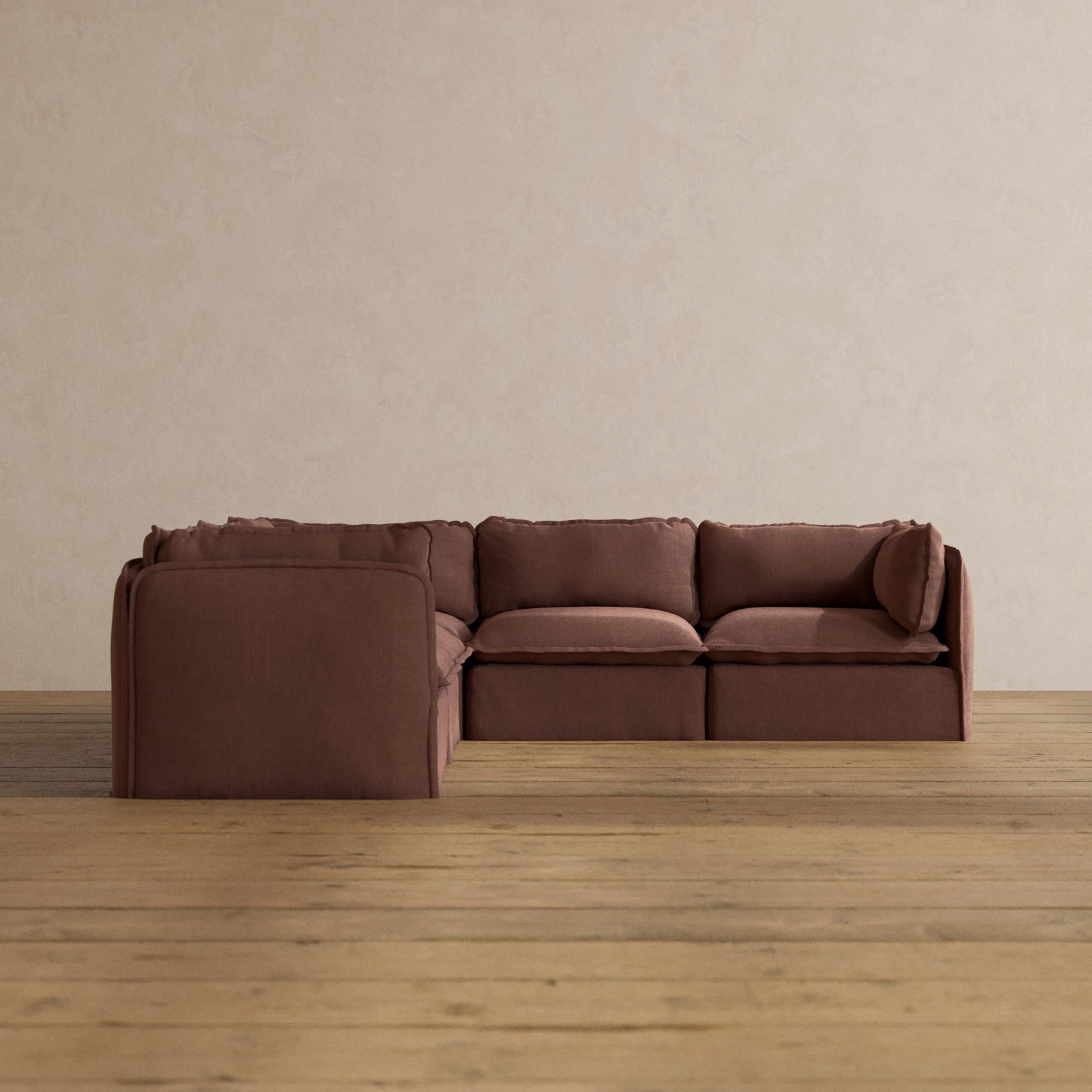 Modular Washable 5-Seater Corner Sectional in Chestnut | Deluxe  Seat | Cloud Pillow