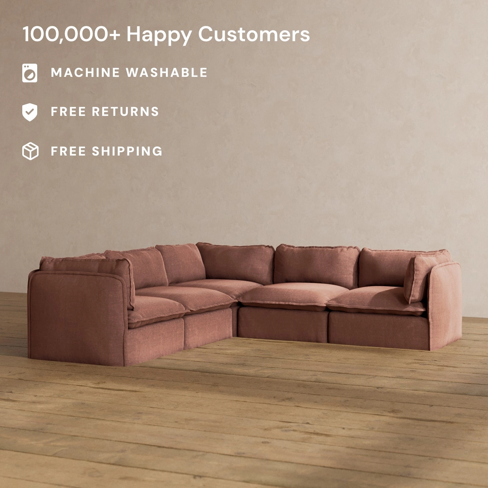 Modular Washable 5-Seater Corner Sectional in Chestnut | Memorix  Seat | Contour Pillow