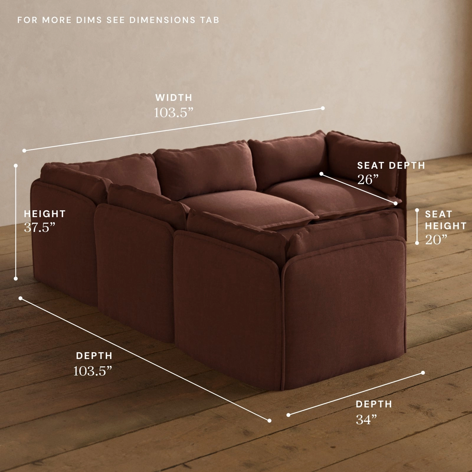 Modular Washable 5-Seater Corner Sectional in Chestnut | Memorix  Seat | Contour Pillow