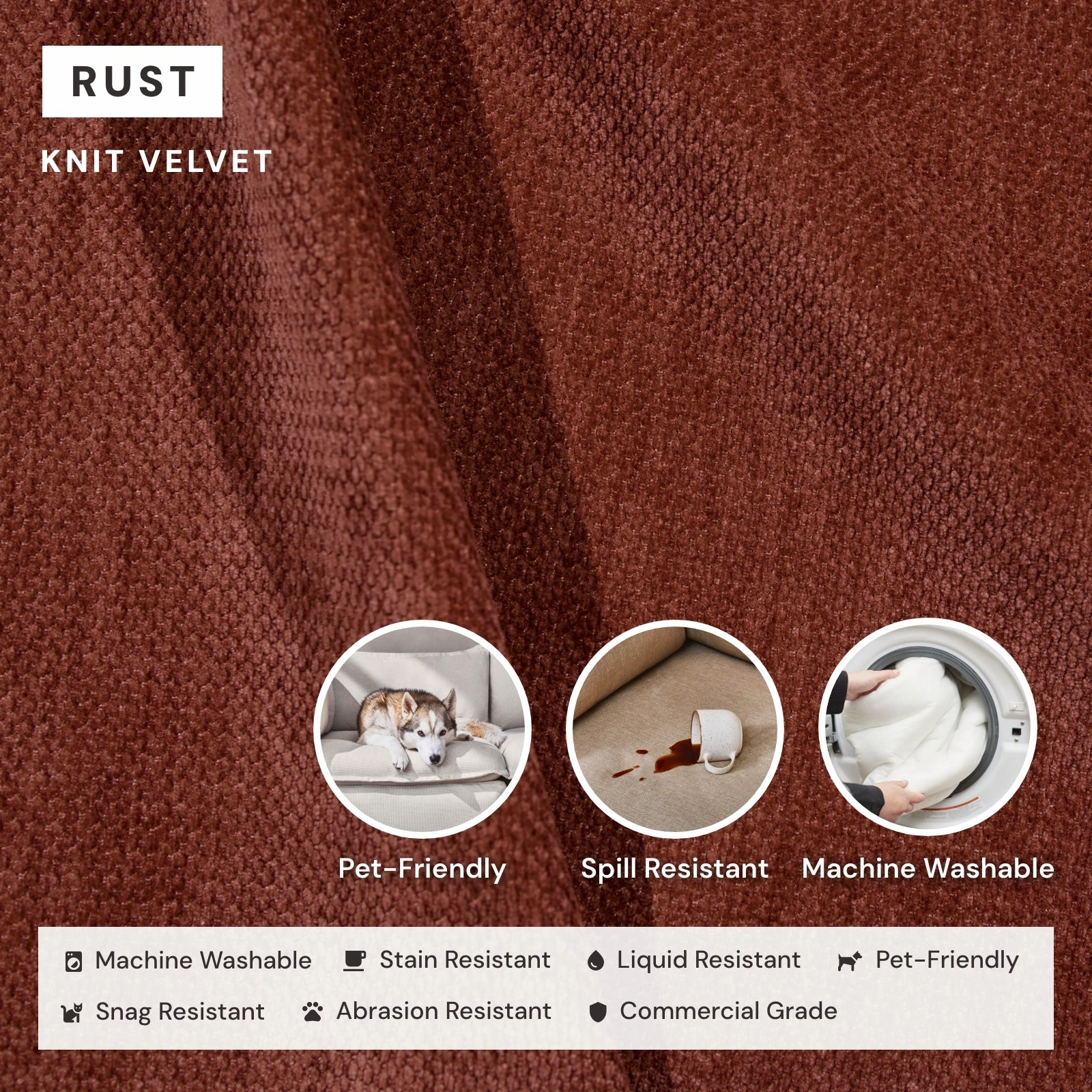Modular Washable 5-Seater Corner Sectional in Rust | Deluxe  Seat | Cloud Pillow