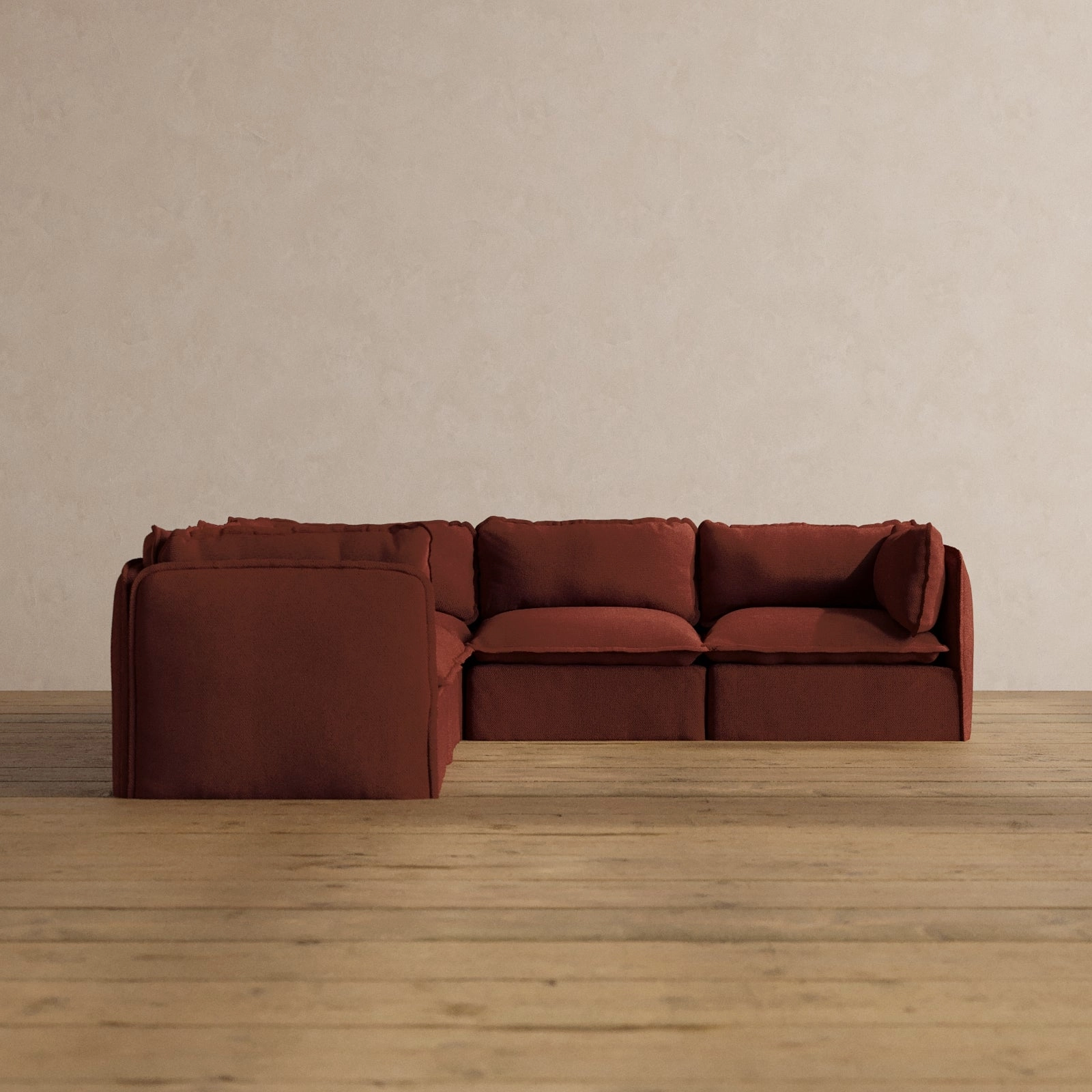 Modular Washable 5-Seater Corner Sectional in Rust | Deluxe  Seat | Cloud Pillow