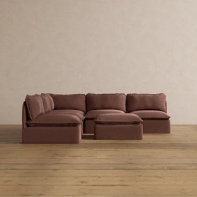 Modular Washable 5-Seater Open-Ends Corner Sectional   Ottoman in Chestnut | Deluxe  Seat | Cloud Pillow