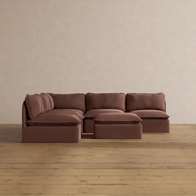 Modular Washable 5-Seater Open-Ends Corner Sectional   Ottoman in Chestnut | Memorix  Seat | Contour Pillow